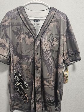 Star Wars Mandalorian Camo Baseball Jersey - Gray/Tan/Black